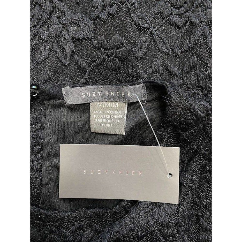 Suzy Shier Black Lace Cold Shoulder‎ Top sz Medium NEW - Picture 5 of 6